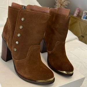 ZiGi girl brown suede booties with gold accents